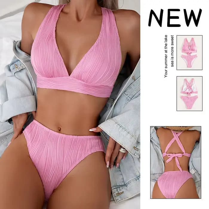 2025 femmes croix String Bikinis taille haute maillot de bain solide Sexy maillots