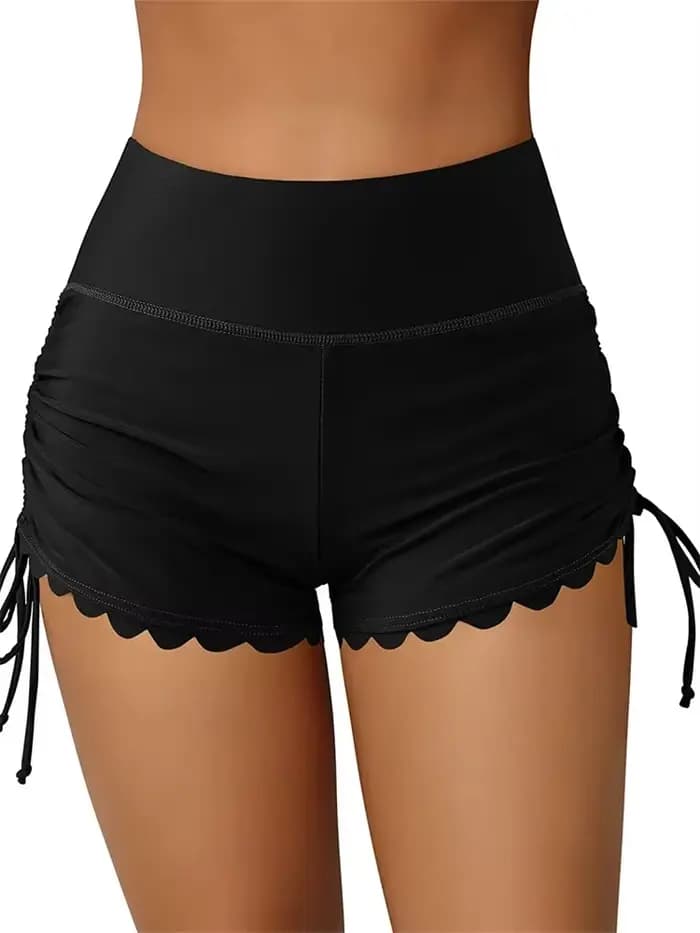 Short de bain taille haute avec ourlet ondulé pour femme, bas de surf, vêtements de plage, été, 2024