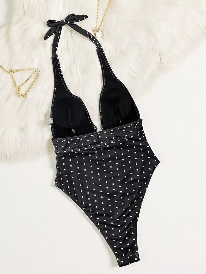 Maillot de bain une pièce sexy à pois pour femme, bikini simple, maillot de bain féminin, monokini halter string, tenue de bain