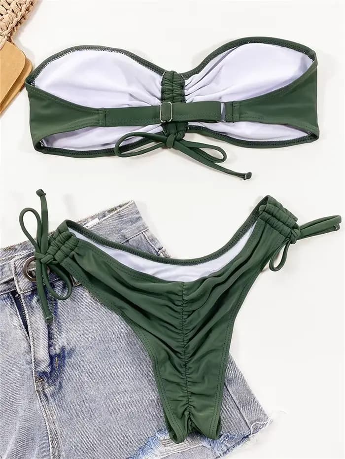 Bikini à volants solide maillot de bain Bandeau