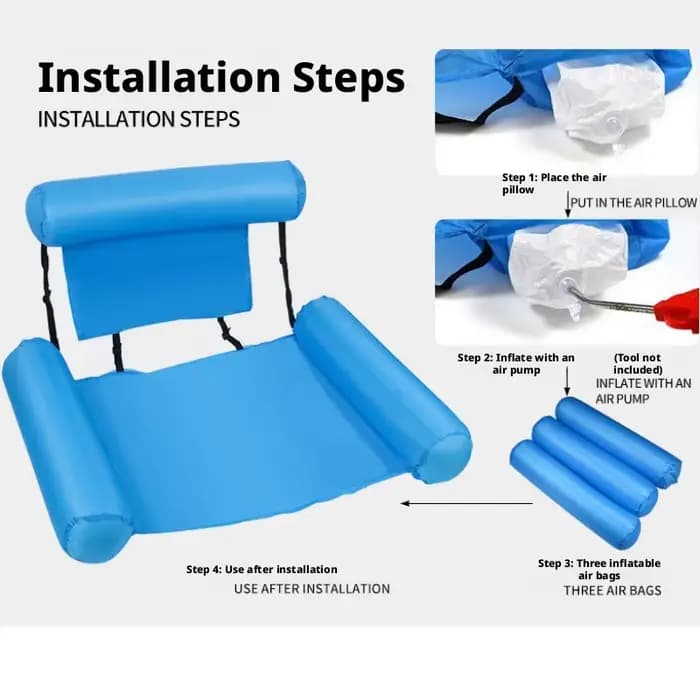 Matelas d'eau gonflable pliable 1 pièce, flotteur de piscine, hamac, chaise longue, accessoire de sport aquatique pour la plage