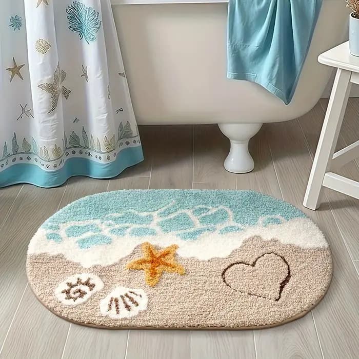Tapis de salle de bain en Faux cachemire en peluche sur le thème océan