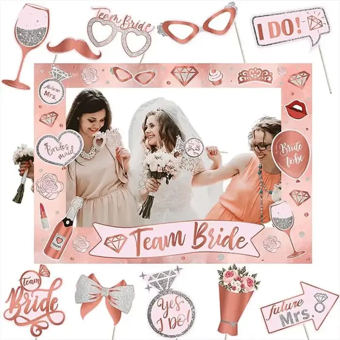 Ensemble d'accessoires de photomaton or rose pour enterrement de vie de jeune fille, cadre de détermination "Team Bride", parfait pour les douches de patients et le mariage