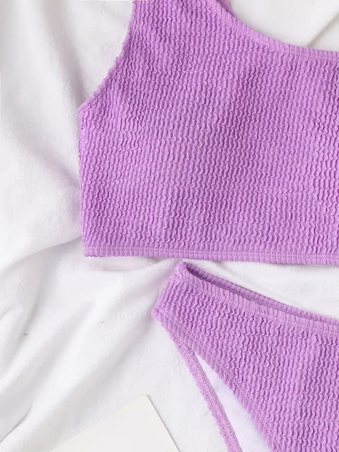 Une épaule Bikini texturé maillots de bain coupe haute maillot
