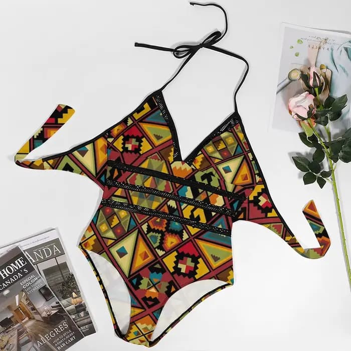 Maillot de bain imprimé Tribal africain, Sexy, multicolore, géométrique, écharpe, une pièce, tendance, body, surf, Push Up, costume de bain