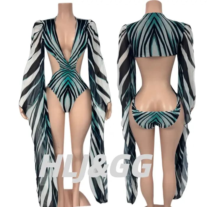 HLJ Maillot de bain une pièce sexy à rayures pour femme