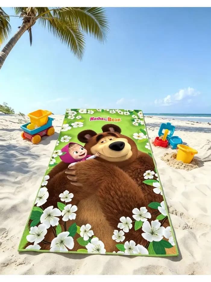 Serviette de plage Masha et l'ours en microfibre, séchage rapide, mignonne, pour enfants, serviette de bain animée, pour piscine, plage, voyage, cadeau pour enfants filles, 1 pièce