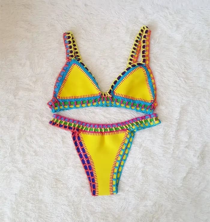 Maillot de bain réversible tricoté à la main pour femme, ensemble deux pièces, sexy, taille basse, pour la plage