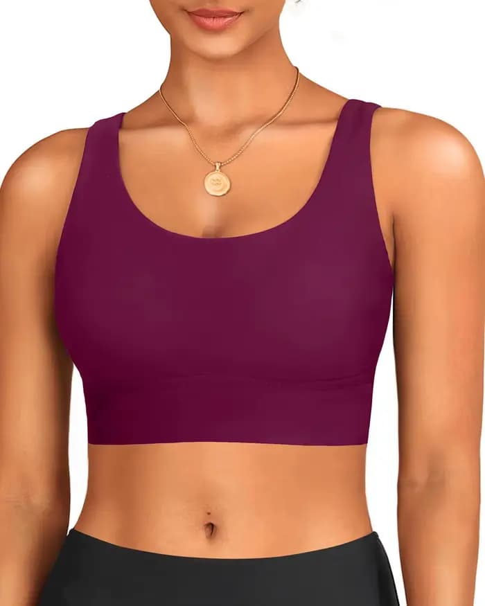 2026 Haut de maillot de bain de sport rembourré pour femme, couleur unie