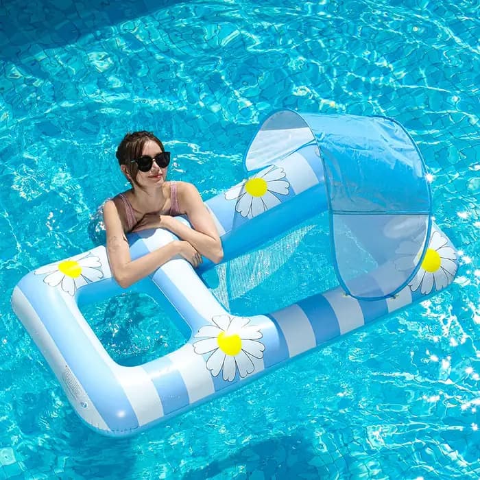 Fauteuil flottant gonflable avec parasol, chaise longue de piscine Daisy, bouée de natation épaissie, hamac aquatique