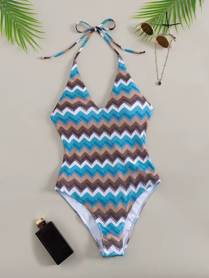 Maillot de bain une pièce à motifs en Zigzag