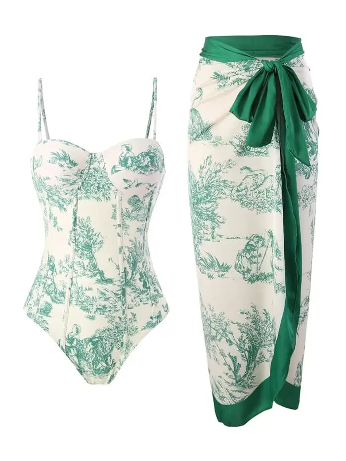 Strppy imprimé maillot de bain une pièce avec robe de plage 2026 femmes Sexy Push Up maillots