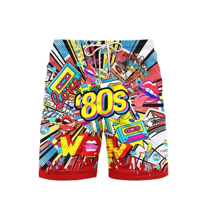 Short de plage imprimé 3D pour hommes, style des années 80, musique, fête, vêtements tendance vintage, hip hop, rue, sport, pantalon décontracté, nouveau, 2025