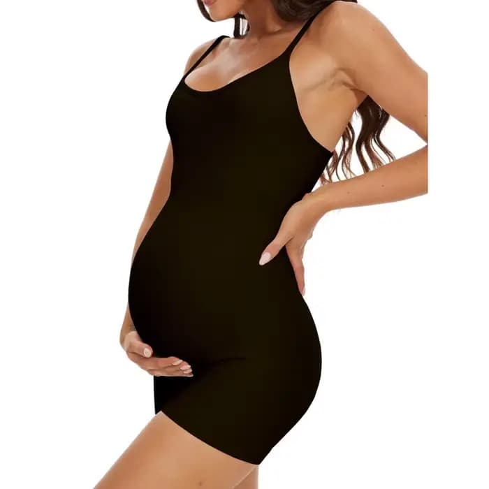 Maillot de bain une pièce côtelé de maternité 2025 – Été – Extensible et très confortable avec bande de soutien pour le ventre – Maillot de bain uni à bretelles pour femme enceinte