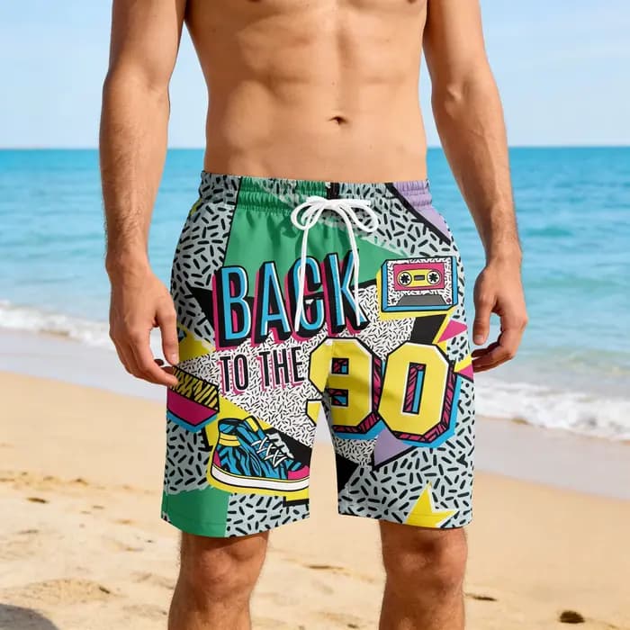 Shorts pour hommes années 80 et 90, imprimé 3D, rétro et tendance, pour la plage, style hawaïen, short de bain pour l'été