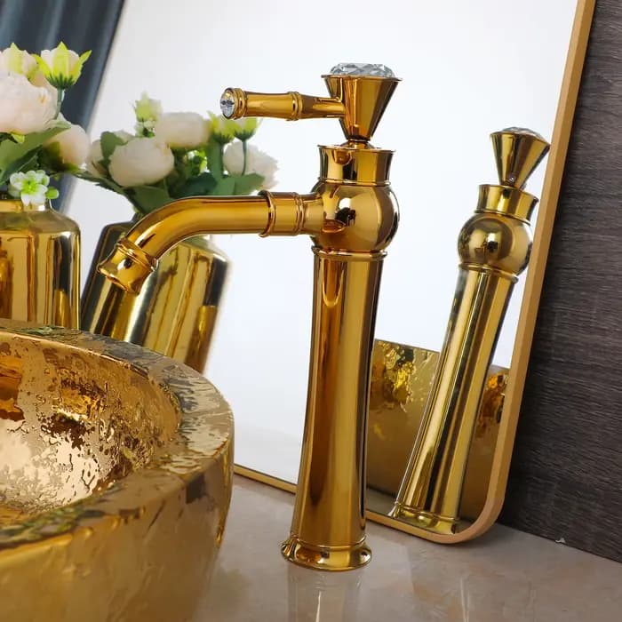 EllMAIDI-Évier de Luxe en Céramique Dorée, en Porcelaine, au-dessus du Comptoir, pour Salle de Bain