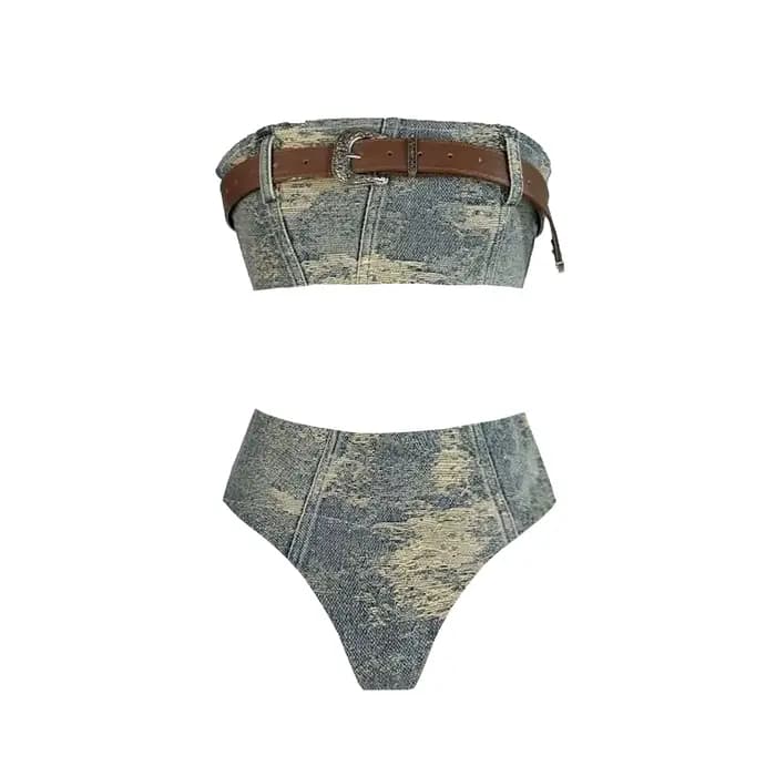 Maillot de bain une pièce bandeau avec ceinture pour femme