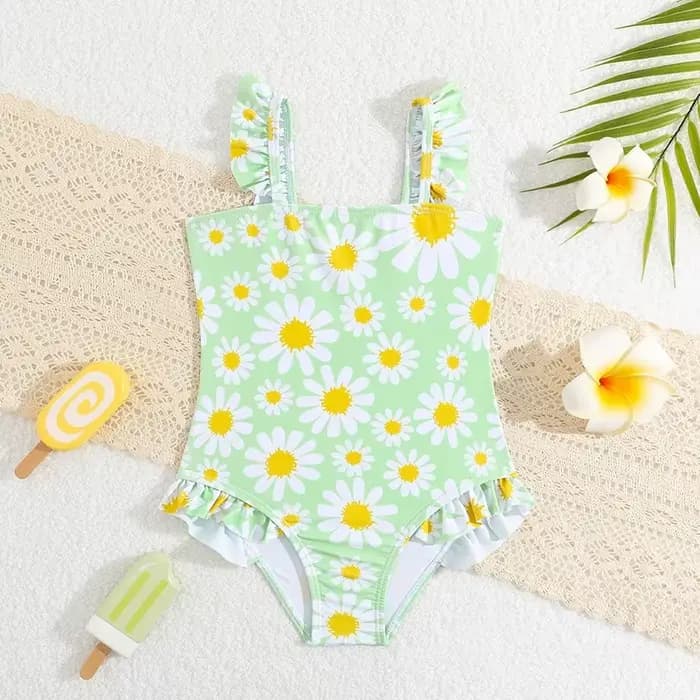 Maillot de bain une pièce imprimé Floral, extensible, à volants, sans manches, pour enfants de 2 3 4 5 6 ans, été