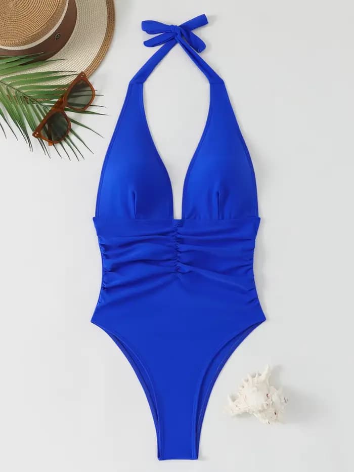 Maillot de bain une pièce Sexy, col licou, couleur unie, plongeant, dos nu, pour baigneurs, rembourré, vêtements de plage, pour femmes, 2026