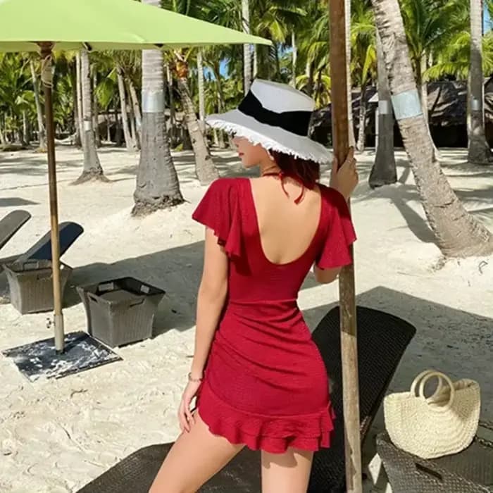 Maillot de bain femmes été col en V une pièce maillots