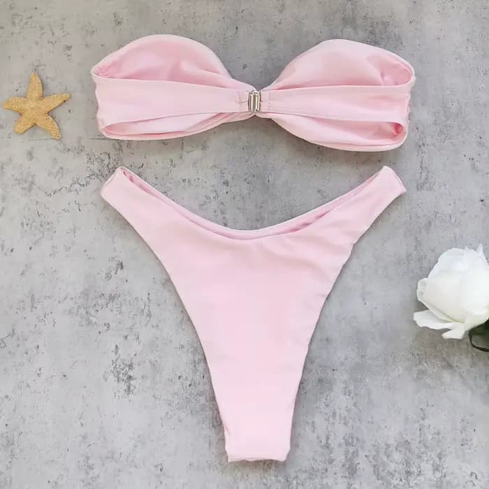 Mode rose Bow Bikini femmes maillot de bain Sexy taille basse épaules nues Biquini dame