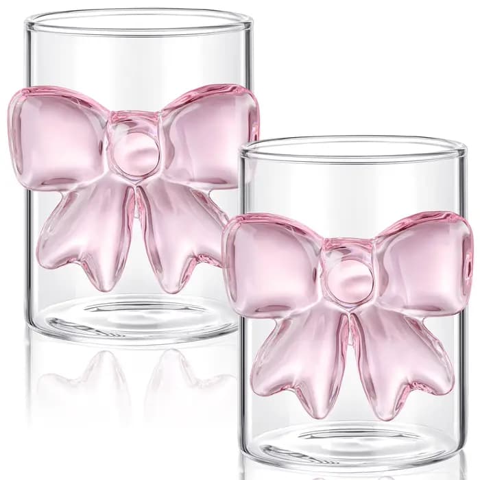 Flûtes à champagne de mariage, lot de 2 verres coquette rose avec nœud et tiges renforcées, verres à champagne mignons de 10 oz avec pieds décoratifs