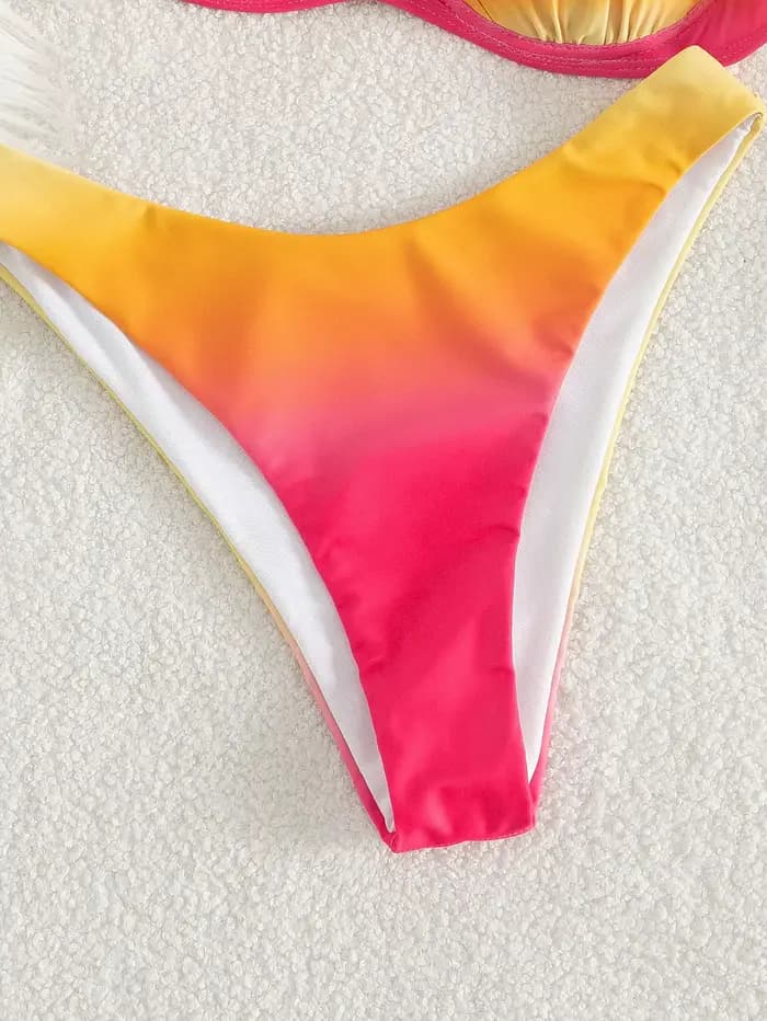 Ensemble bikini ombré rose et orange pour femme