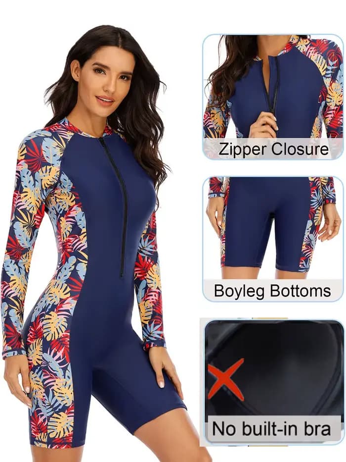 Maillot de bain une pièce pour femmes, maillot de bain à manches courtes/longues, UPF 50, fermeture éclair sur le devant, combinaison de Surf (sans soutien-gorge intégré)