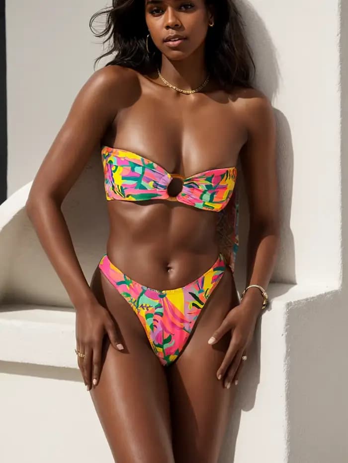 Maillot de bain bandeau sexy à motifs floraux pour femme 2026 – Ensemble bikini string féminin pour l'été et la plage