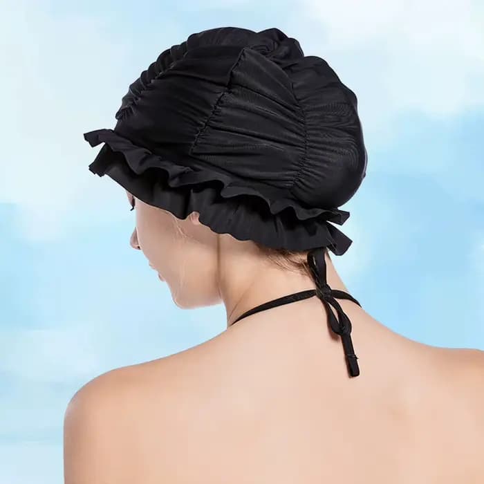 Bonnet de bain plissé pour femmes, bonnet de bain en nylon, bonnet de douche confortable, protection des oreilles, maintien de la coiffure pour cheveux longs ou courts