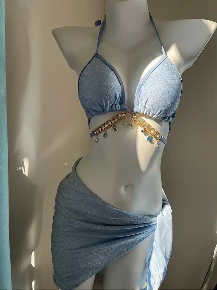 Toucheart-Maillot de bain sexy pour femmes, ensemble deux pièces, soutien-gorge, col licou, culotte tanga, vêtements de plage, nouvelle collection