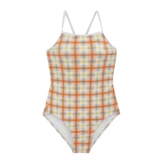 Style coréen une pièce maillots de bain maillot de bain à carreaux maillot de bain Push Up jaune maillot de bain Sexy Monokini piscine maillots de bain 2024 nouveau