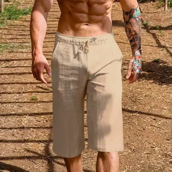 Shorts en coton et lin pour hommes, décontractés, respirants, pour la plage, le sport, les vacances, la gym, le basketball