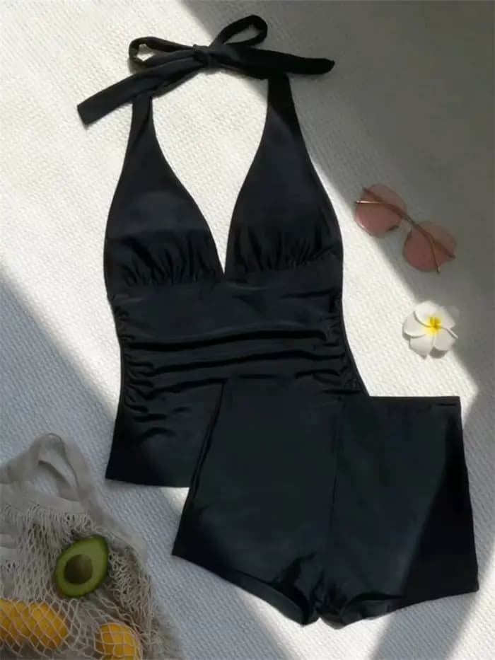 Maillot de bain deux pièces pour femmes, taille haute, col en v, dos nu, bandage, push up, vacances, plage, baigneur trempé