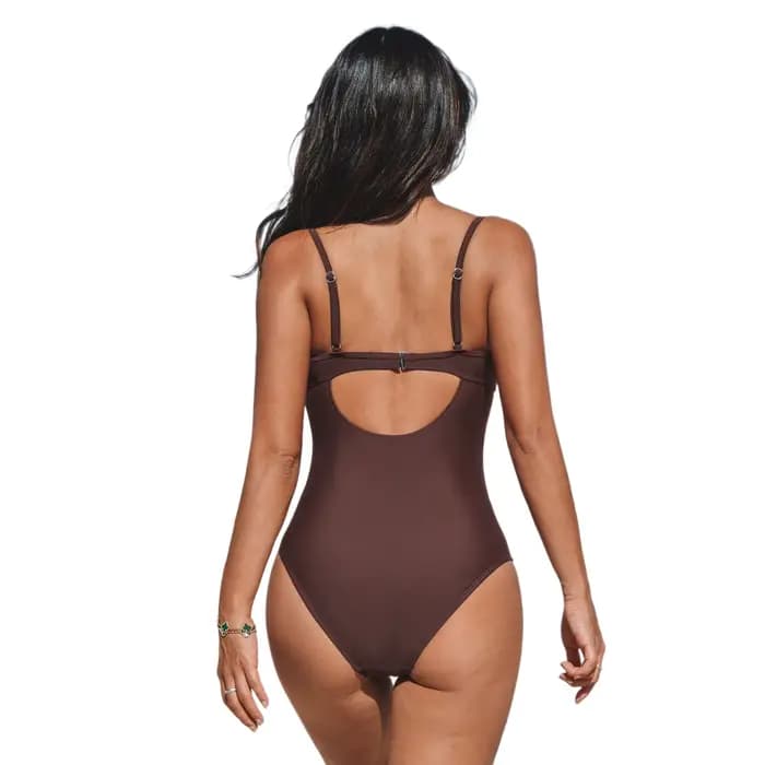 Maillot de bain une pièce sexy évidé pour femme, bikini croisé dos nu, maillot de bain sportif et tendance en tissu polyester de couleur unie