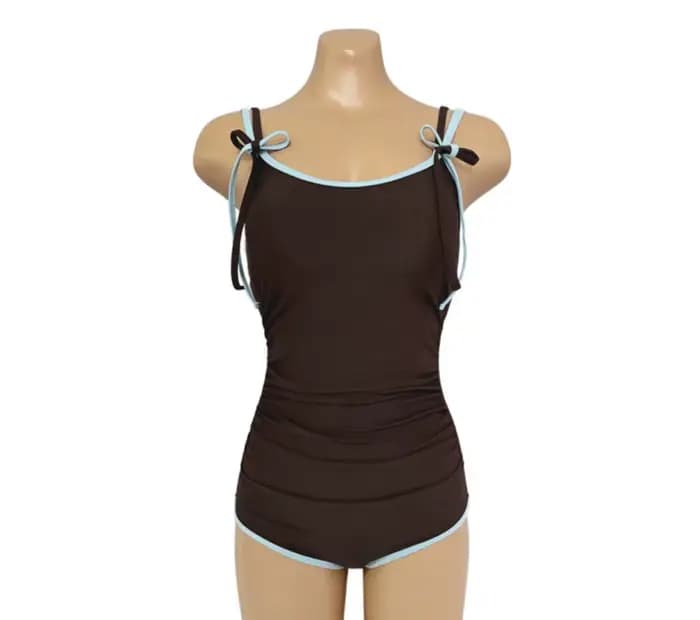 Maillot de bain une pièce marron, Sexy, rembourré, avec cravate, body coréen, vêtements de plage, pi