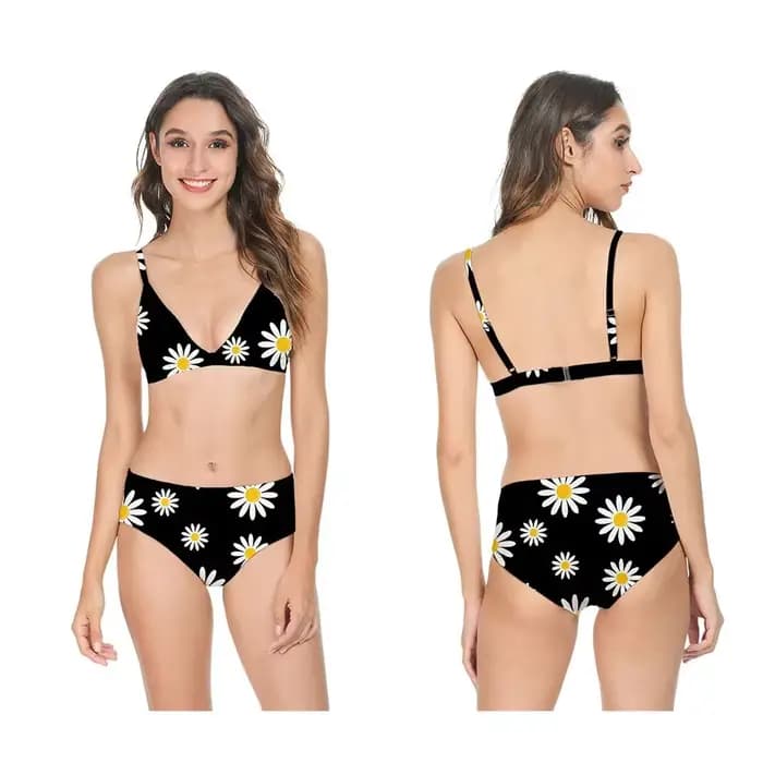 Femmes Sexy Bikini maillot de bain taille haute chrysanthème blanc imprimé décontracté hawaïen dos n
