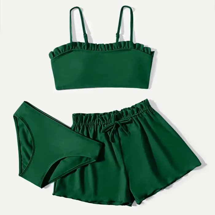 Maillot de bain trois pièces pour enfants filles, ensemble Bikini Rullfe, avec short, tendance, pour