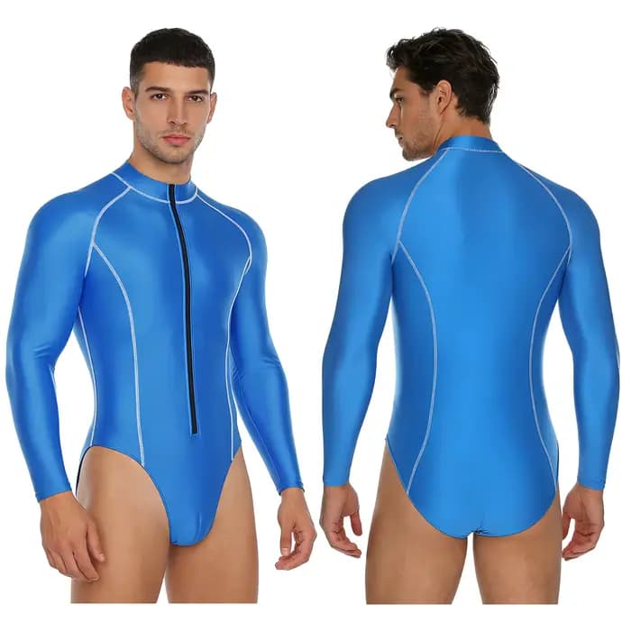 Maillot de bain une pièce pour hommes, protection contre les éruptions cutanées, couleur unie, brill