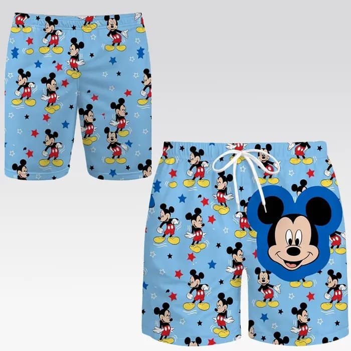 Short de plage imprimé Disney Mickey pour hommes, pantalon d'été décontracté ample à séchage rapide