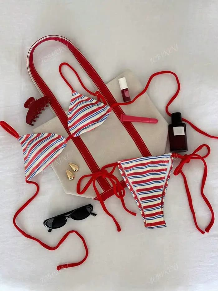 2026 Ensemble de bikini sexy à rayures pour femme, maillot de bain brésilien, tenue de plage, maillo