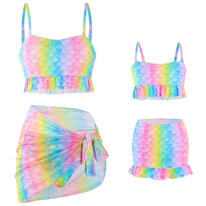 Maillots de bain à rayures assortis pour la famille, tenues à volants, maillots de bain mère et fill
