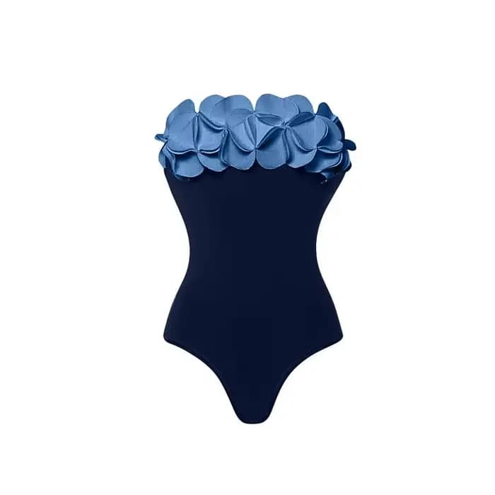 Été une pièce maillot de bain et jupe Flaxmaker 2025 Sexy hors de l'épaule Bandeau 3D fleur élégant