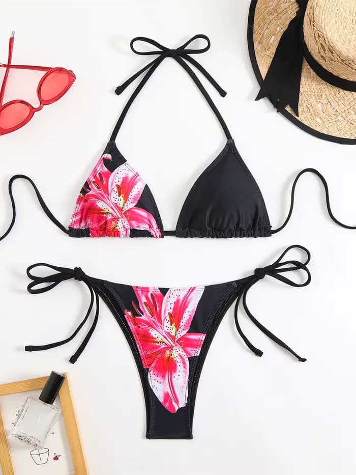 Maillot de bain brésilien imprimé floral pour femmes, micro bikini sexy, soutien-gorge push-up, culo