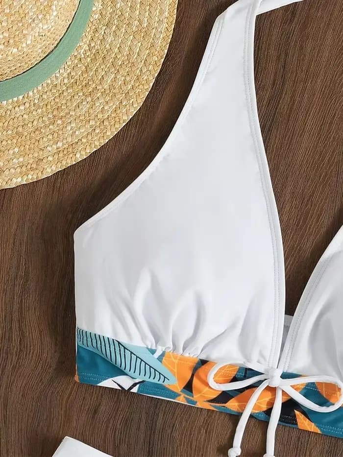 Maillot de bain pour femmes, imprimé, col conservateur, angle plat, taille haute, bikini à angle pla