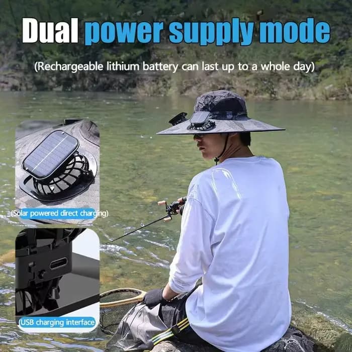Chapeau solaire à double ventilateur à large bord, pour Camping en plein air, pêche, Anti-UV, pour h