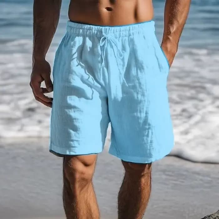 Shorts de plage pour hommes, décontractés, amples, longueur genou, en coton et lin, pour l'été, nouv