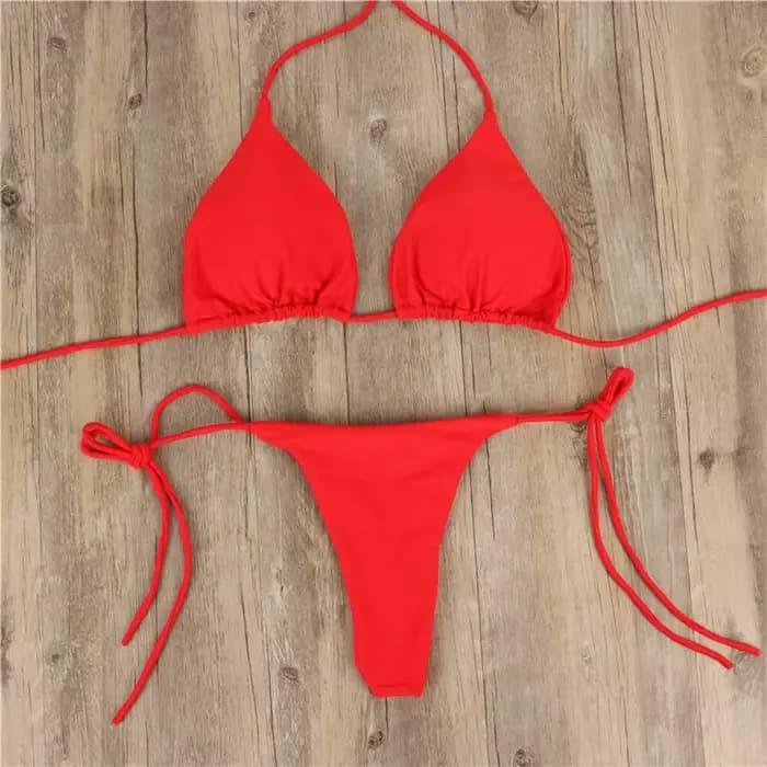 Ensemble bikini sexy 2025 couleur unie avec haut dos nu, maillot de bain deux pièces triangle et str