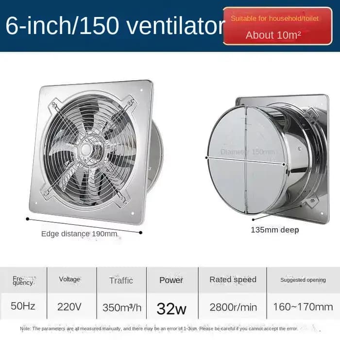 6/8 pouces extracteur ventilateur de Ventilation ventilateur d'échappement haute vitesse salle de ba