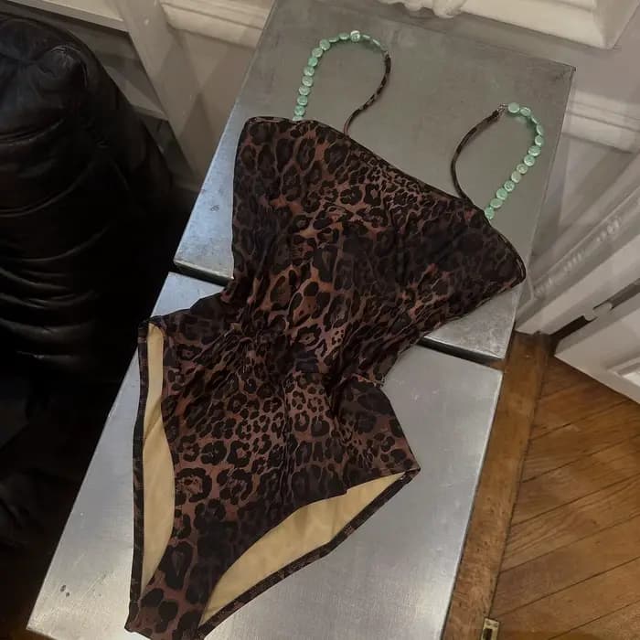 Maillot de bain sexy pour femme, ensemble d'été, épaules dénudées, fines bretelles, dos nu, imprimé,